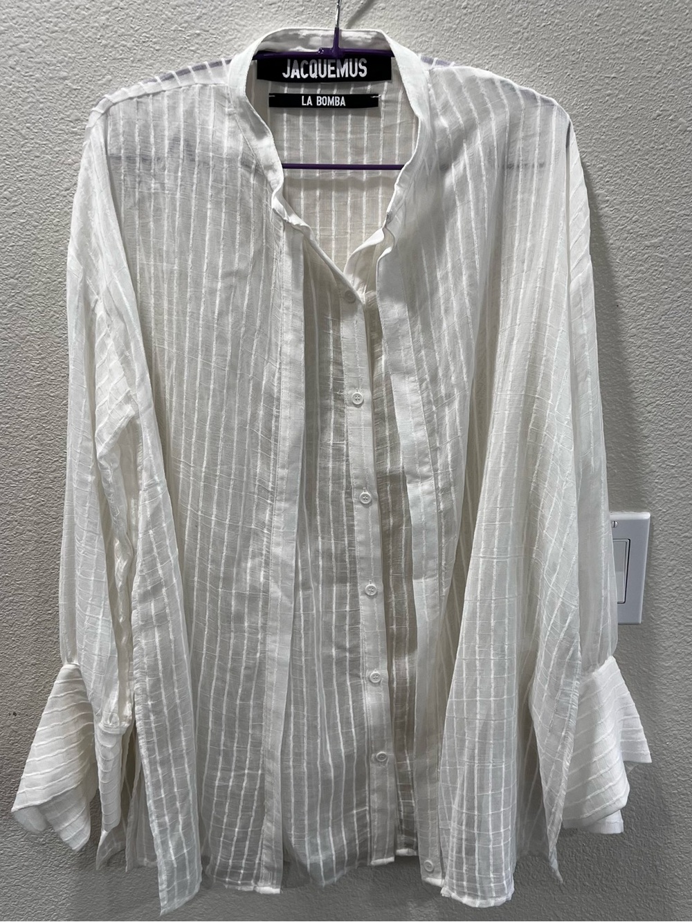 JACQUEMUS La Bomba Minimalist Capsule Sheer Long Sleeve Blouse White Size Small